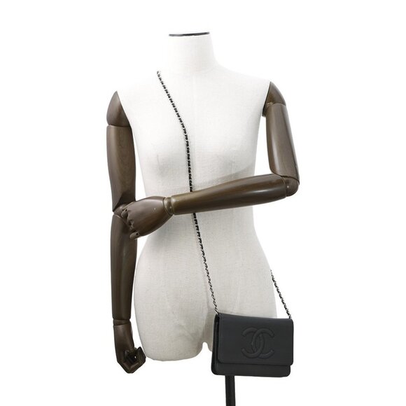 CHANEL CC Logo Chain Wallet Calfskin Black A48654 - Picture 4 of 15